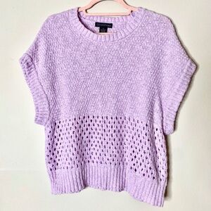 Y2K DESIGN365 Lilac Open Knit Dolman Cap Sleeve Poncho Crew Sweater